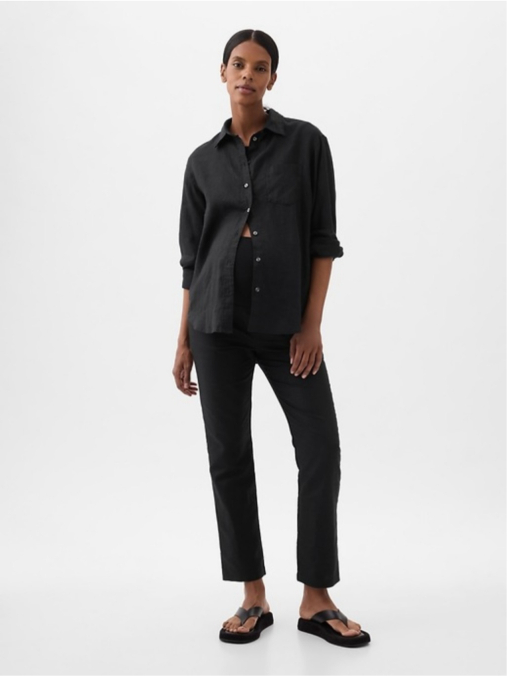 GAP Maternity Full Panel Linen Cotton Straight Trousers Black Pants XXL $90 NWT